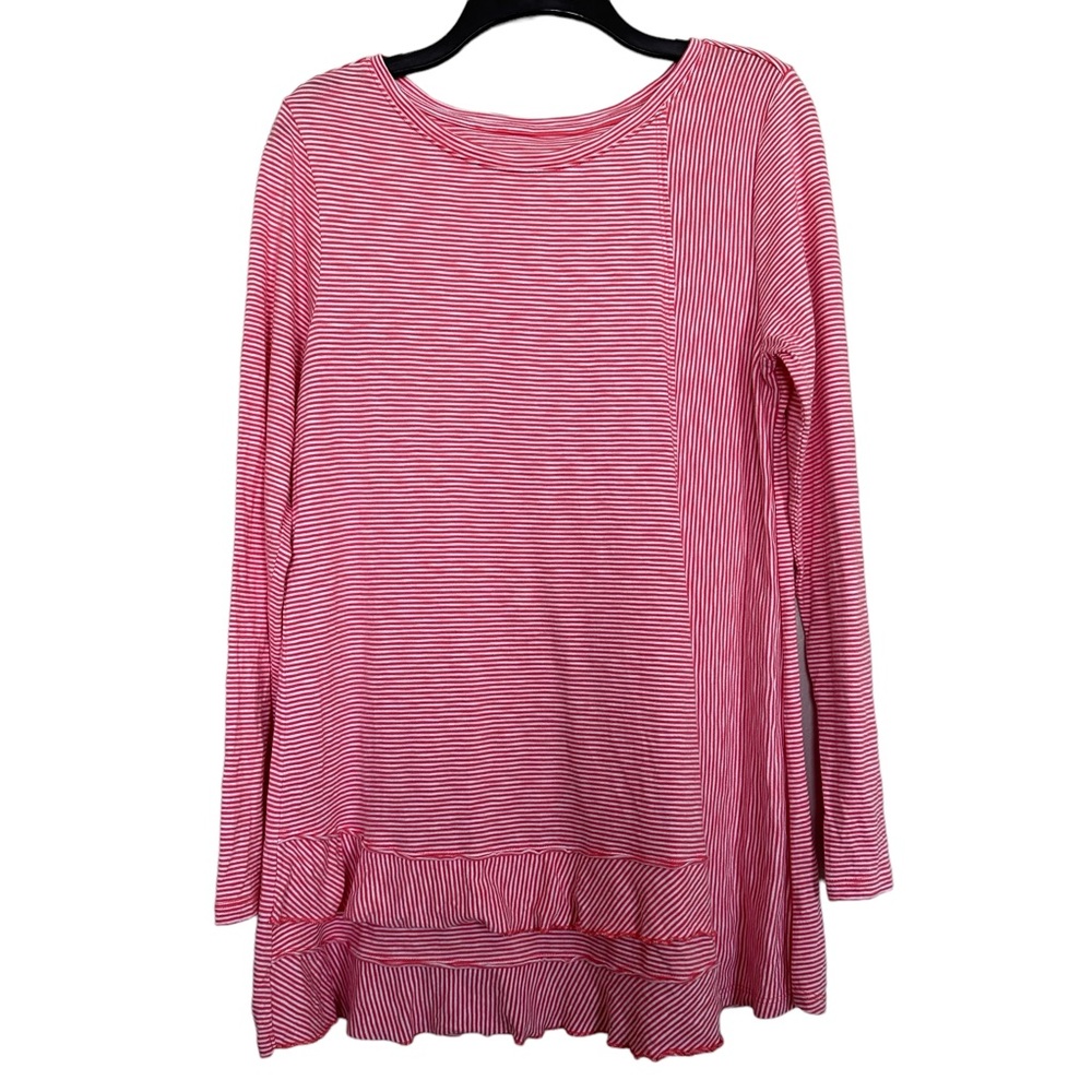 Soft Surroundings Womens Sz M Coral Striped Colette Long Sleeve Tunic Cotton Top